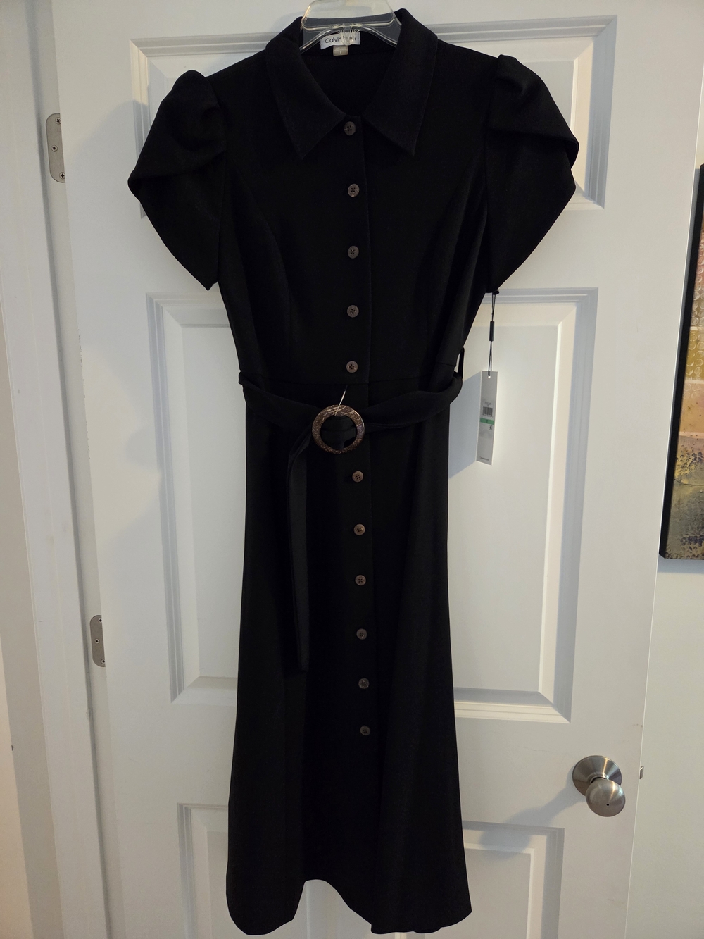 Calvin Klein Black Midi Shirt Dress with Buckle Belt